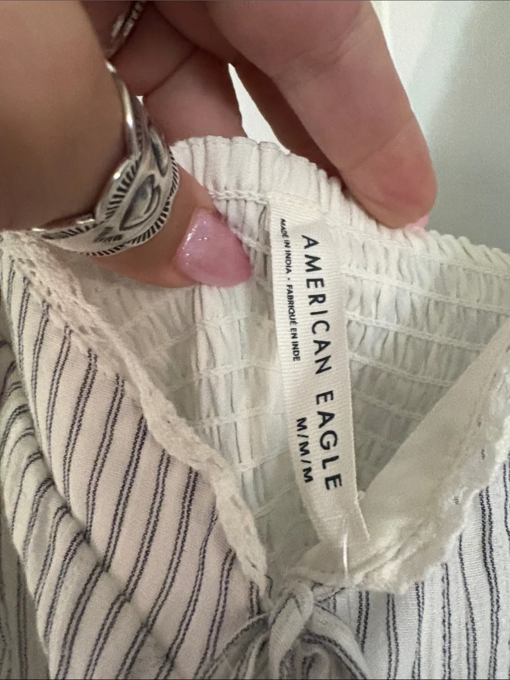 NWT American Eagle Medium 100% Cotton Corset Jumpsuit Wide Leg White Pinstripe